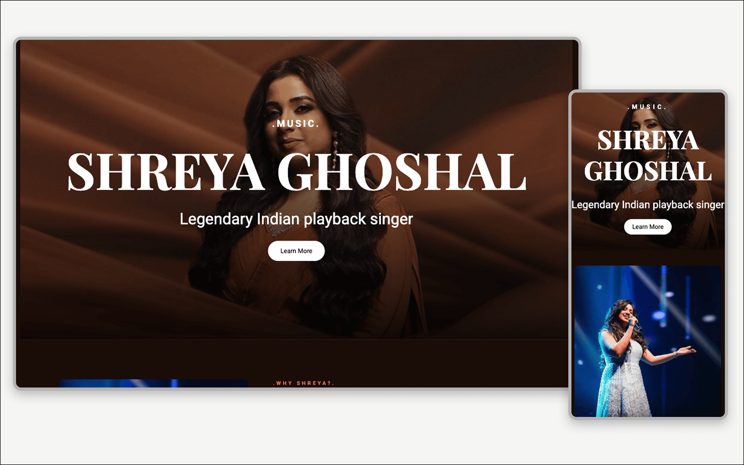 Preview of music landing page